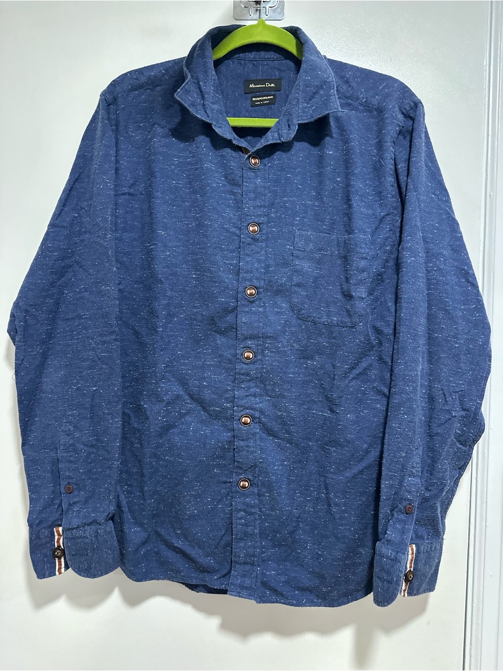 Massimo Dutti long-sleeved Sz:XL blue speckled pocket Ribboned Button Down Shirt